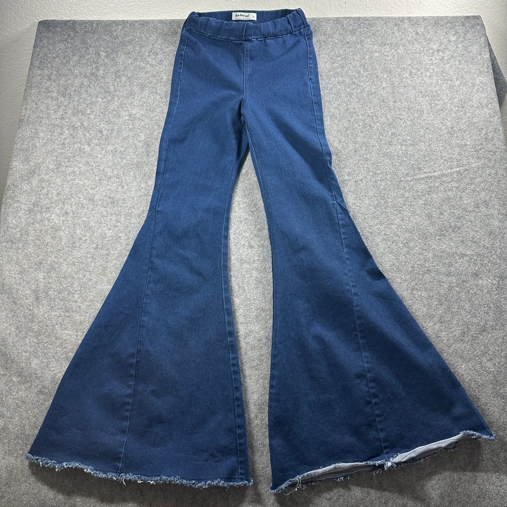 Three Bird Nest Bell Bottom Flare Jeans Women S Pull On Boho Raw Hem Stretch
